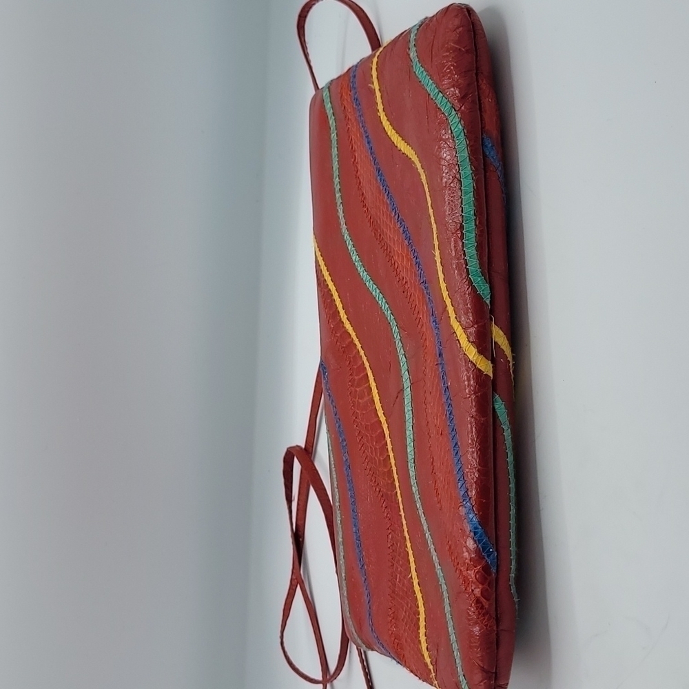 Vintage 80s ASPECTS Red Snakeskin Patchwork Crossbody Bag - Genuine Exotic Leath - Picture 7 of 15